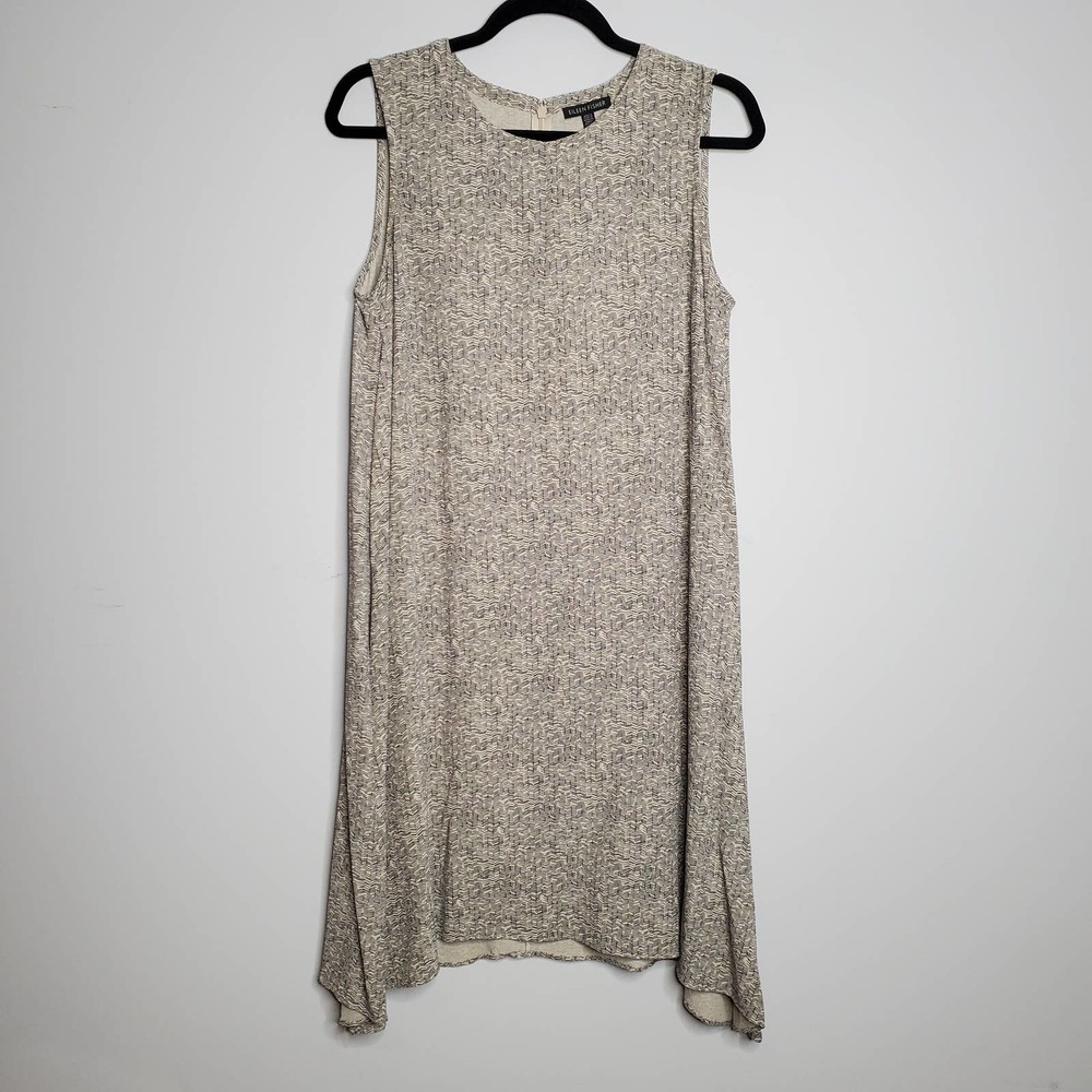 EILEEN FISHER Broken Chevron Print Crew Neck Sleeveless Swing Dress Sz Small S - Picture 2 of 7